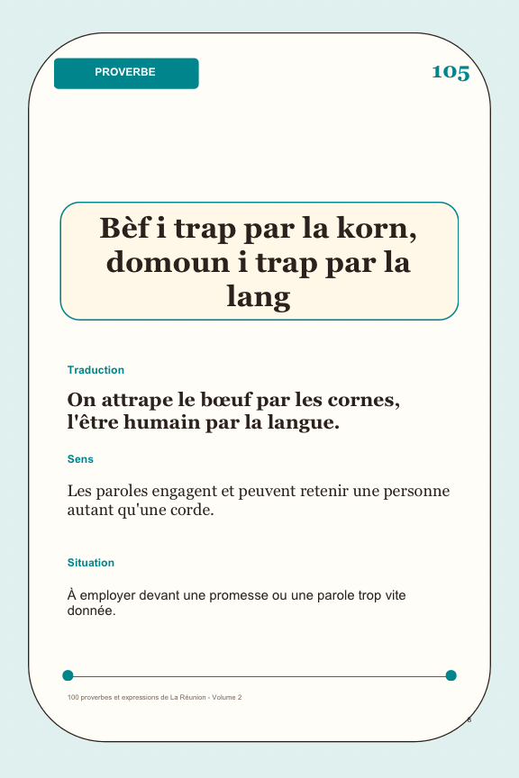 100 proverbes et expressions de La Réunion - volume 2